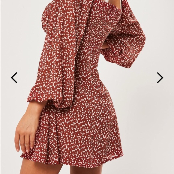 Misguided Burgundy Print Milkmaid Mini Dress - Picture 2 of 6